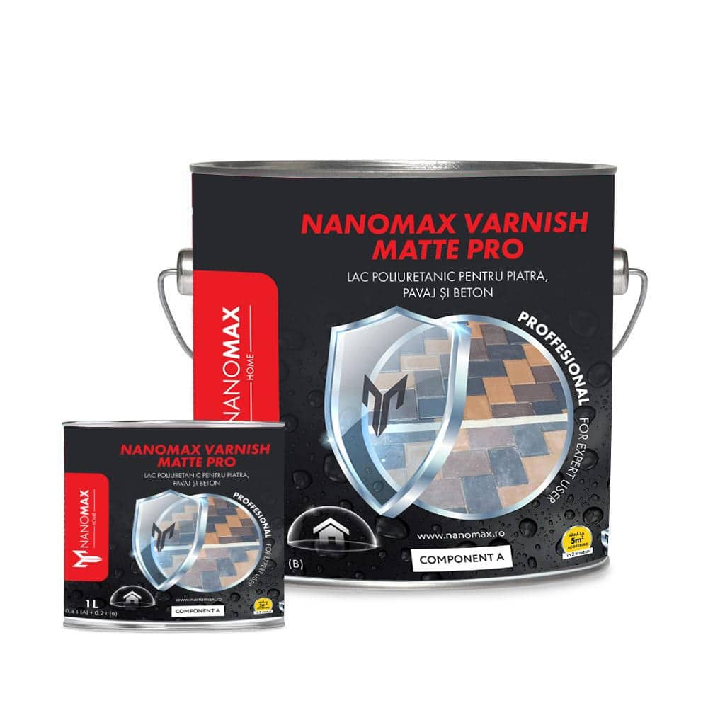 Двукомпонентен полиуретанов лак, матов ефект, за камък, тротоарна настилка и бетон, антихлъзгащ ефект, NanoMax