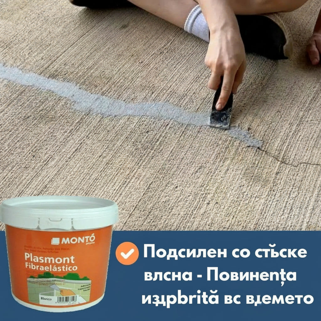 Kit reparații crăpături beton Nanomax 750ml, aplicare fibră de sticlă, textură gri, mâner spatulă negru.