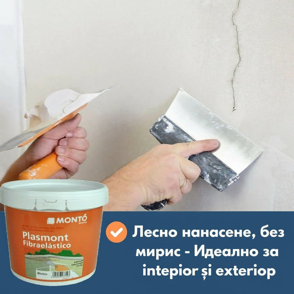 Kit reparații crăpături beton Nanomax, textură albă, aplicare cu mistrie.