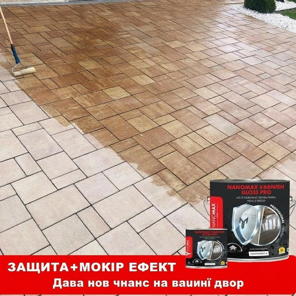 Pavaj tratat cu sigilant poliuretanic bicomponent Nanomax, efect mat, anti-alunecare.