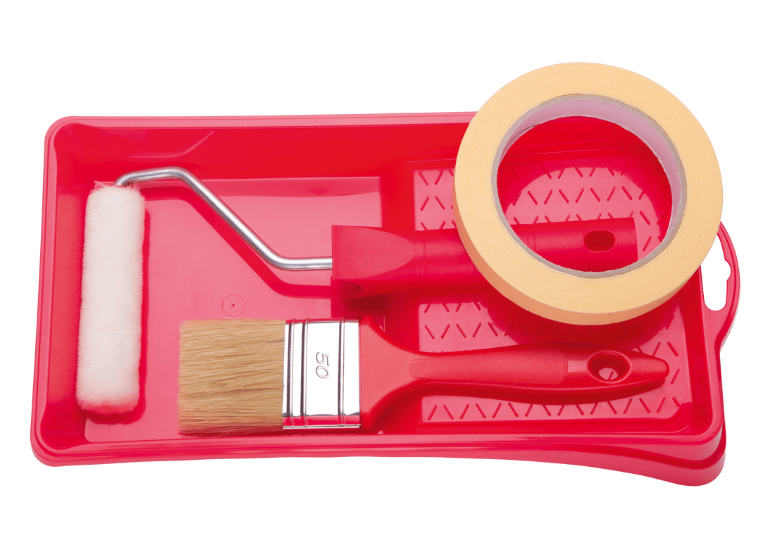 COMPLETE PAINTING SET: SCREEN, BRUSH, TRAY, ADHESIVE TAPE
