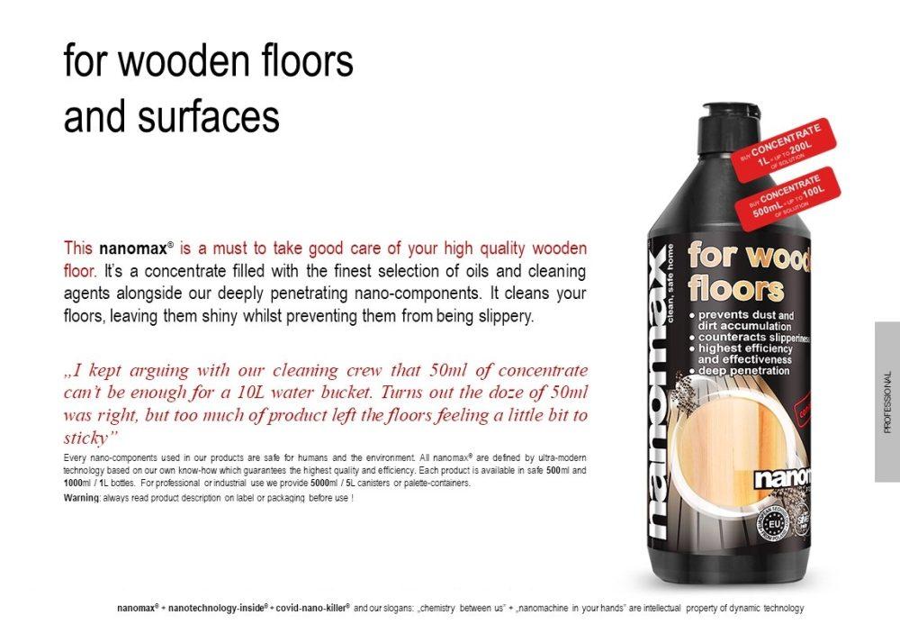 Detergent for wooden surfaces, Professional solution for cleaning wooden floors, Nanomax