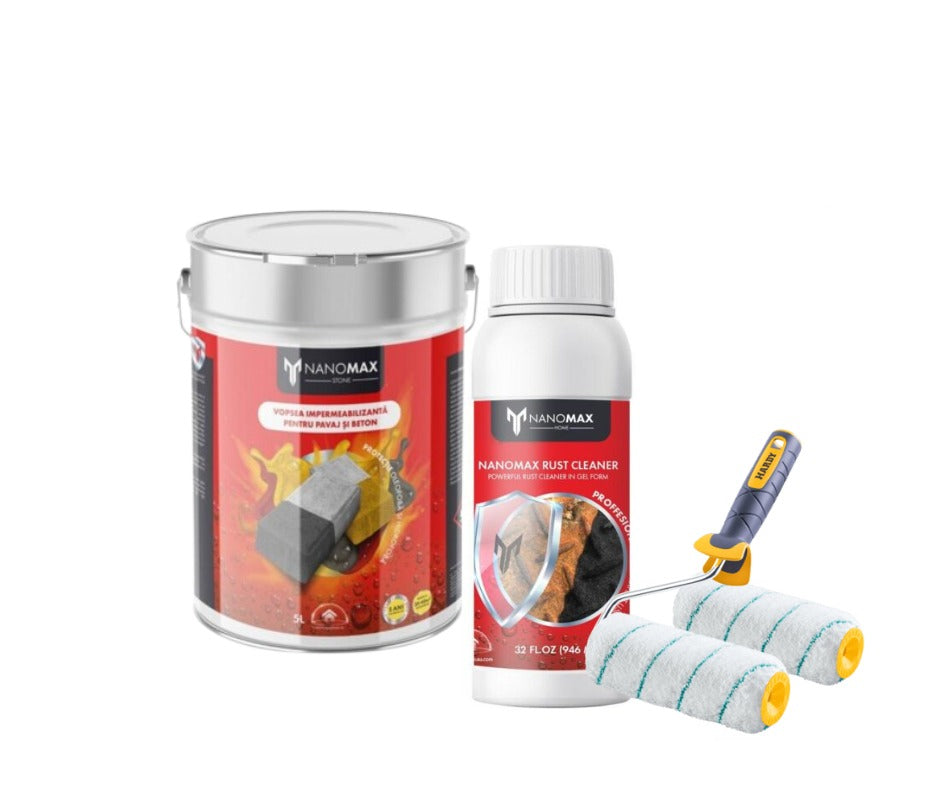 Kit Impermeabilizare Efect Umed + Detergent Curățare Rugină Pavaj &amp; Beton + Trafalet NanoMax